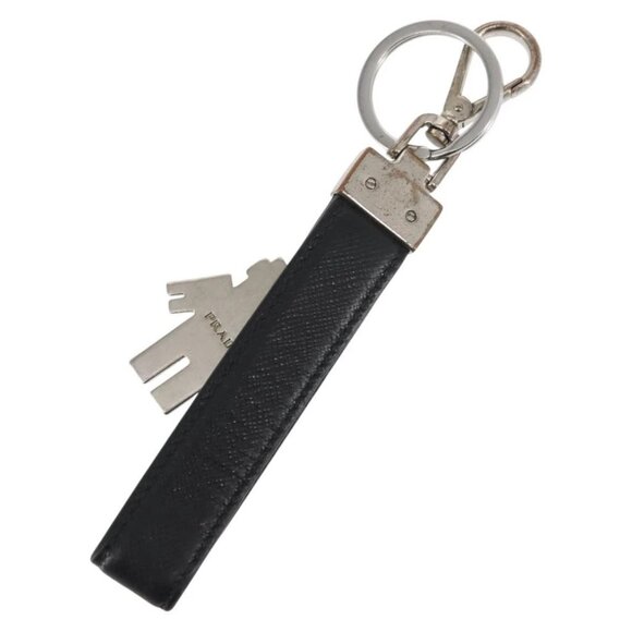 PRADA Charm Metal Leather 2 Set Black Silver Auth - Picture 5 of 16